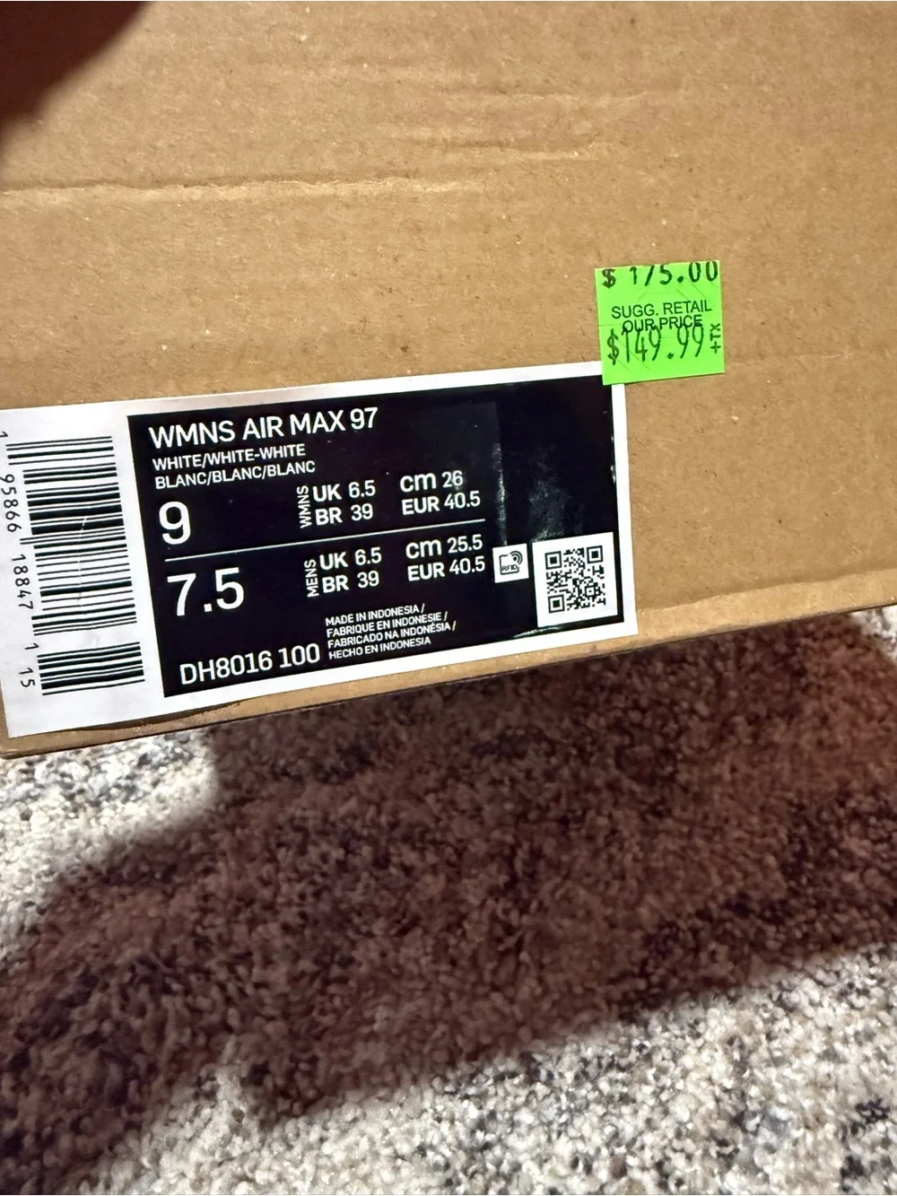 Women’s Nike Air Max 97 size 9 all white
